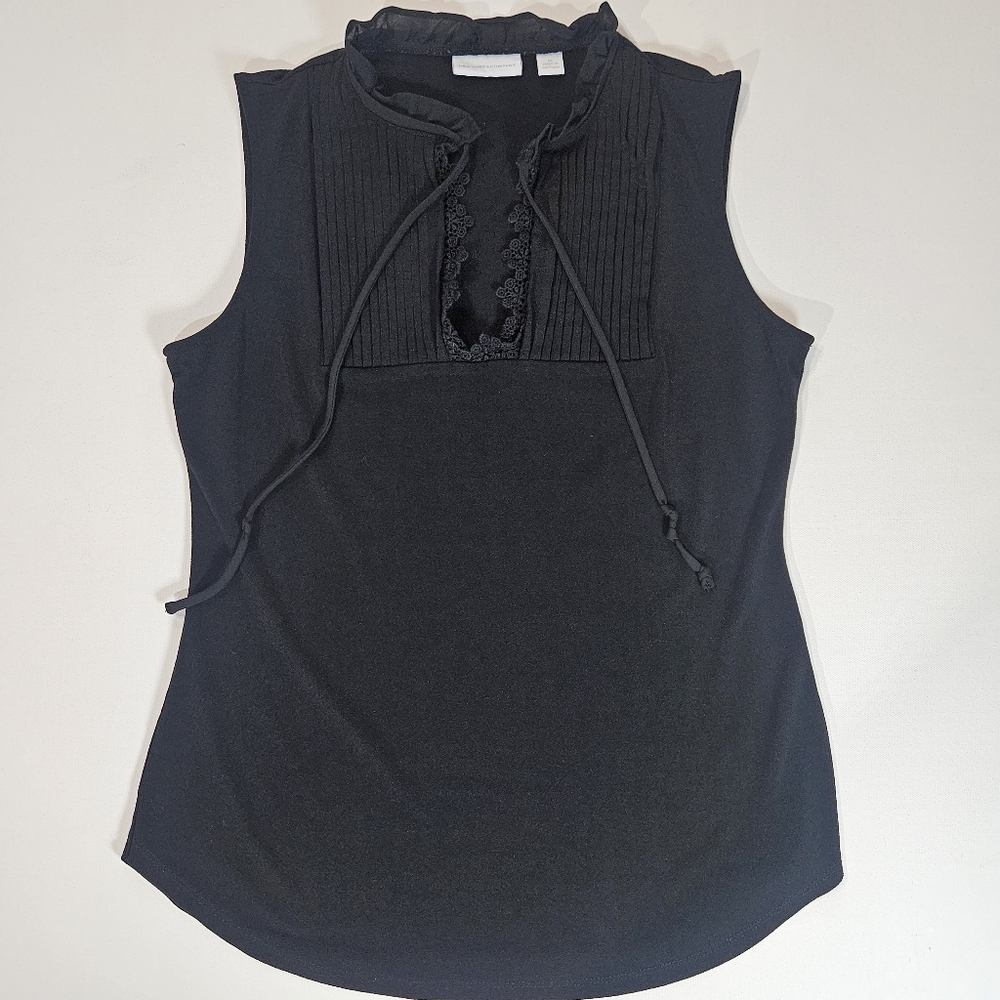 New York & Company‎ Top Womens XS Black Sleeveless Pleated Lace Chest Fairy Goth